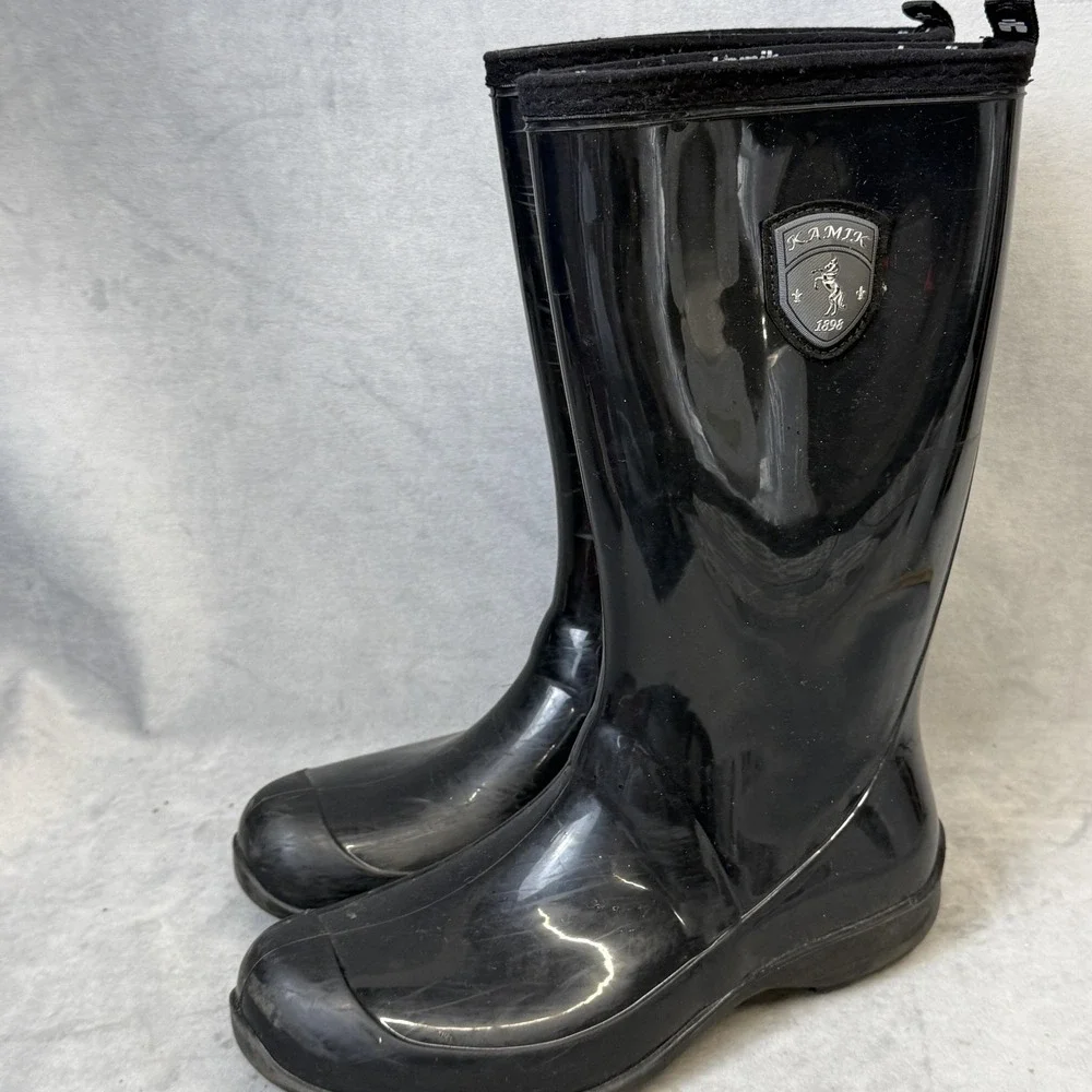 Kamik Boots Mens Size 7 Black Rubber Waterproof Tall Rain Made In‎ Canada
